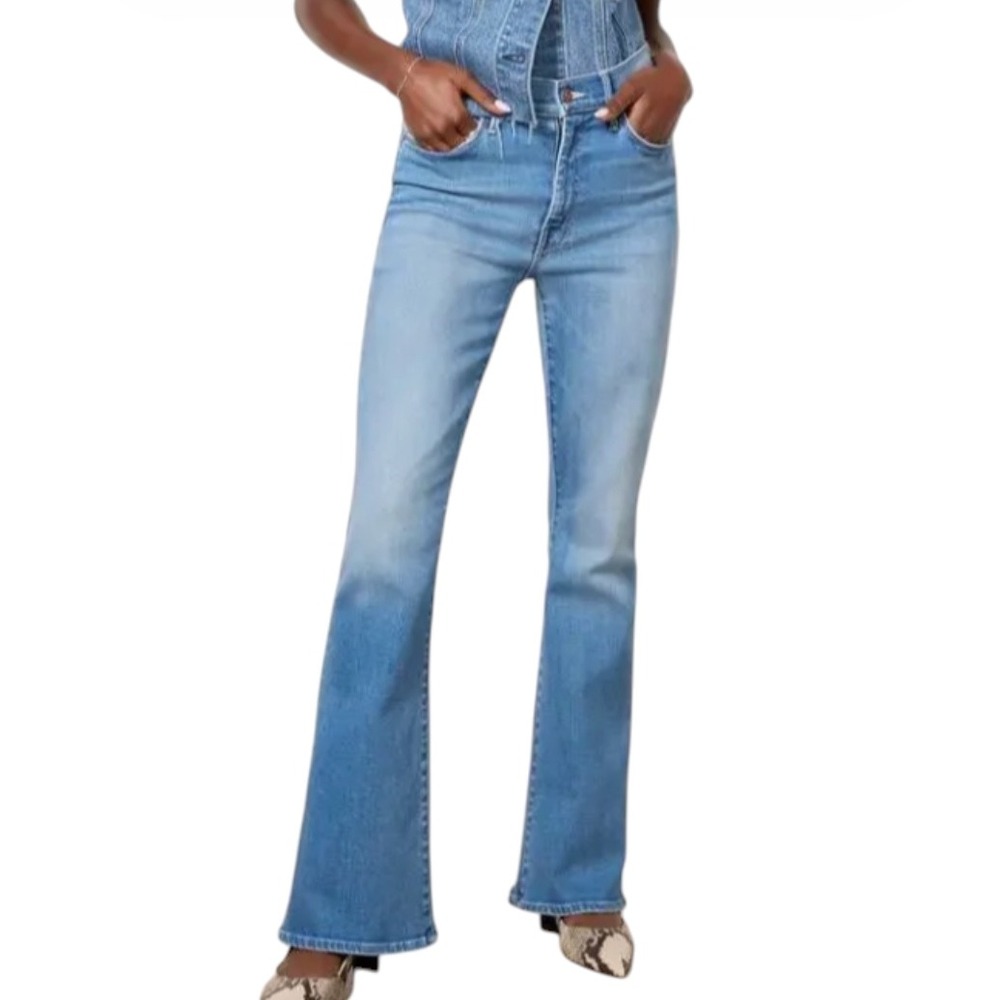 LIL MOTHER (Petite) THE WEEKENDER JEANS Flare Leg Stretch LAYOVER WASH sz 28 P